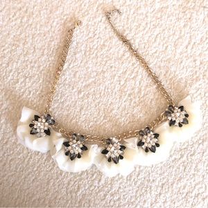 Floral Rhinestone Fabric Statement Necklace